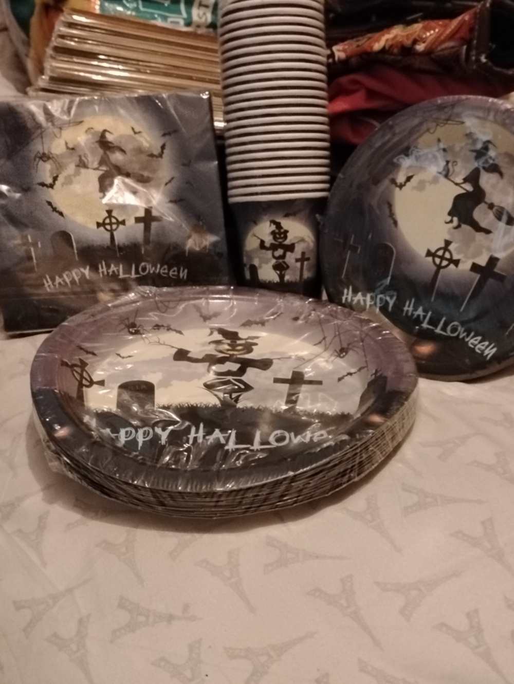 Happy Halloween Party Plates, Napkins & Cups Set Service For 25 Spooky Witch Fun